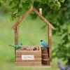 Wood Bird Feeder Birds Food Container Outside Weatherproof Window with Perch for Patio