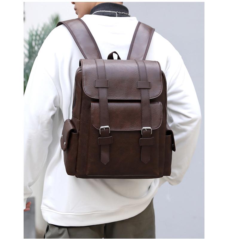 Men Backpack PU Leather Bagpack Large Laptop Backpacks Male Black Schoolbag For Teenagers Boys
