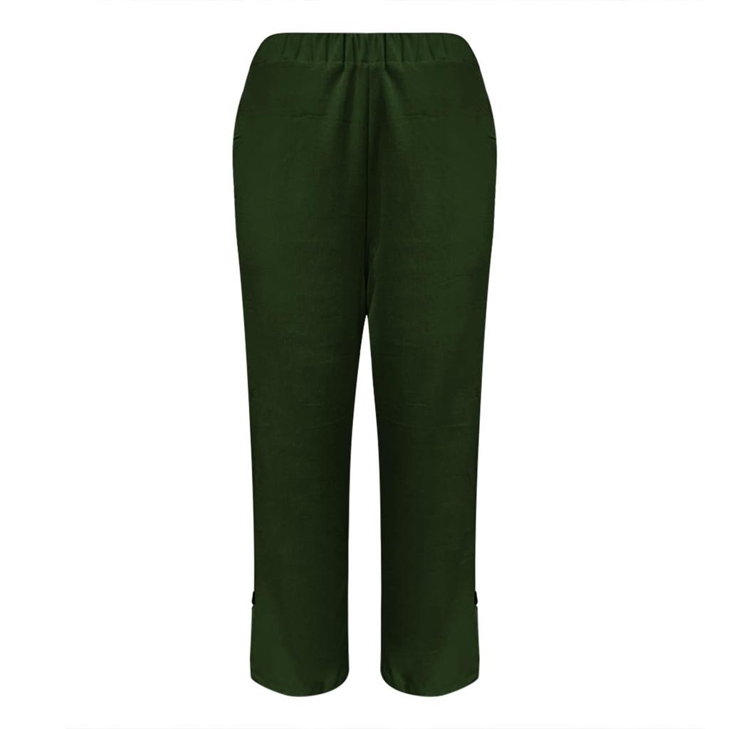 Women's Fashion Solid Color Loose Solid Color Elastic Waist Pocket Straight Leg Casual Cropped Pants