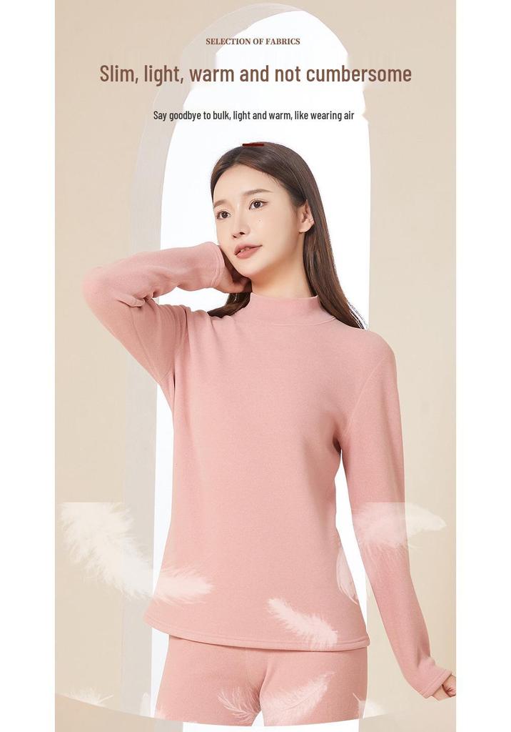 Women's Autumn Lambswool & Fleece Thermal Set: 460g Brushed Velvet Top & Bottoms for Cold Weather