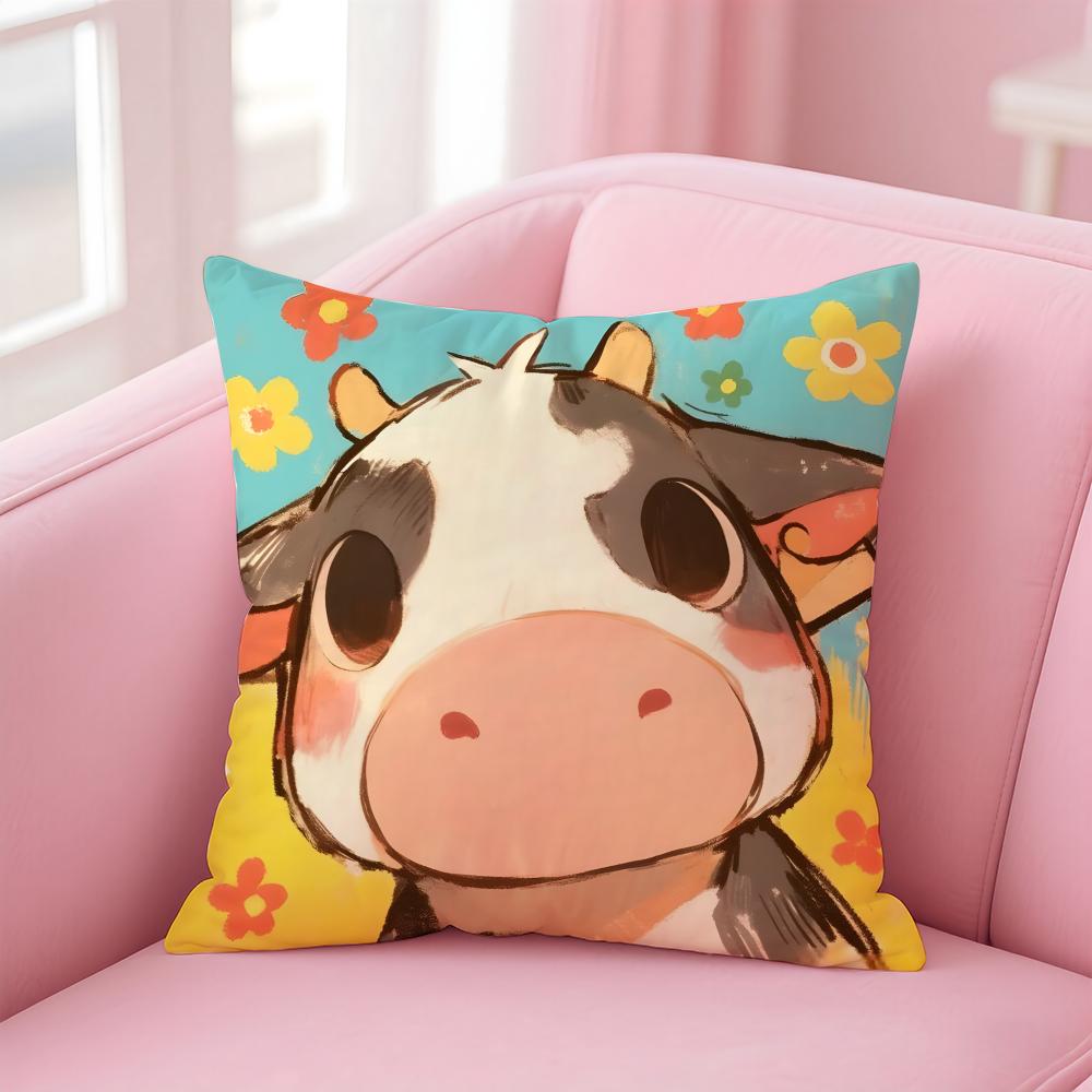 Cute graffiti style cow Cushion Cover Pillowcase Short Plush Invisible zipper Room Sofa Cushion Cover