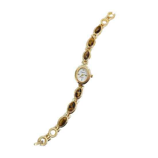 Ladies Vintage Bracelet Watch Retro Oval Dial Quartz Wristwatch Elegant Faux Gemstone Dress Watch for Office Date Party