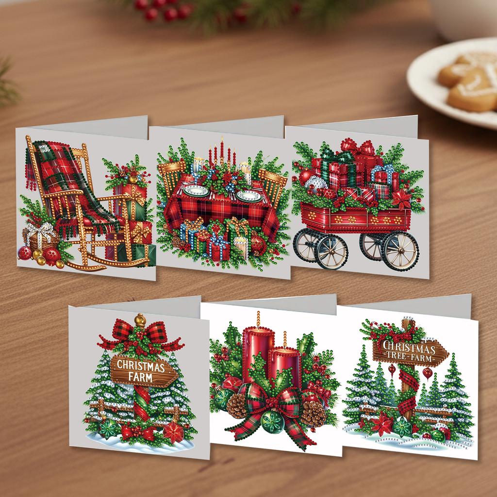 6pcs Xmas Pattern DIY Diamond Painting Greeting Card Set with Envelope Diamond Art Greeting Cards Congratulations Cards & Gifts
