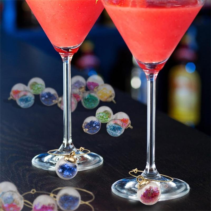 10Pcs Wine Glass Charm with Rings Drink Markers Label for for Drink Wine Cocktail Champagnes Tasting Party Decoration