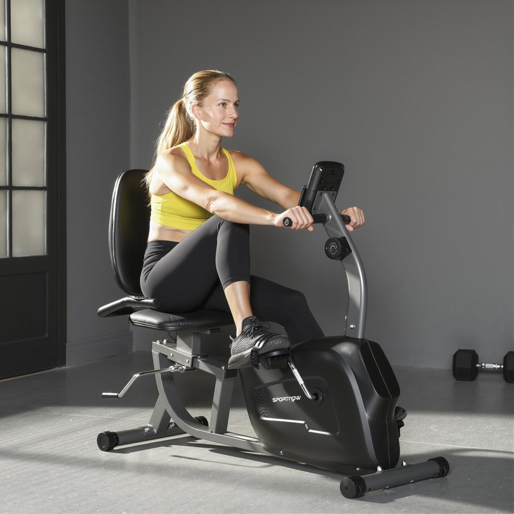 Recumbent Exercise Bike, Wheels, Magnetic Resistance, Adjustable Seat, 132 x 62 x 100 cm, Black