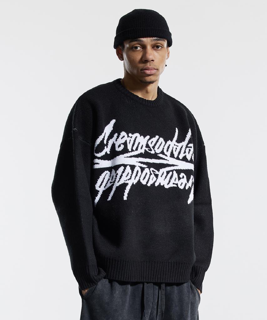 CREAM SODA LAB Big Graphic Jacquard Knit Sweatshirt Black
