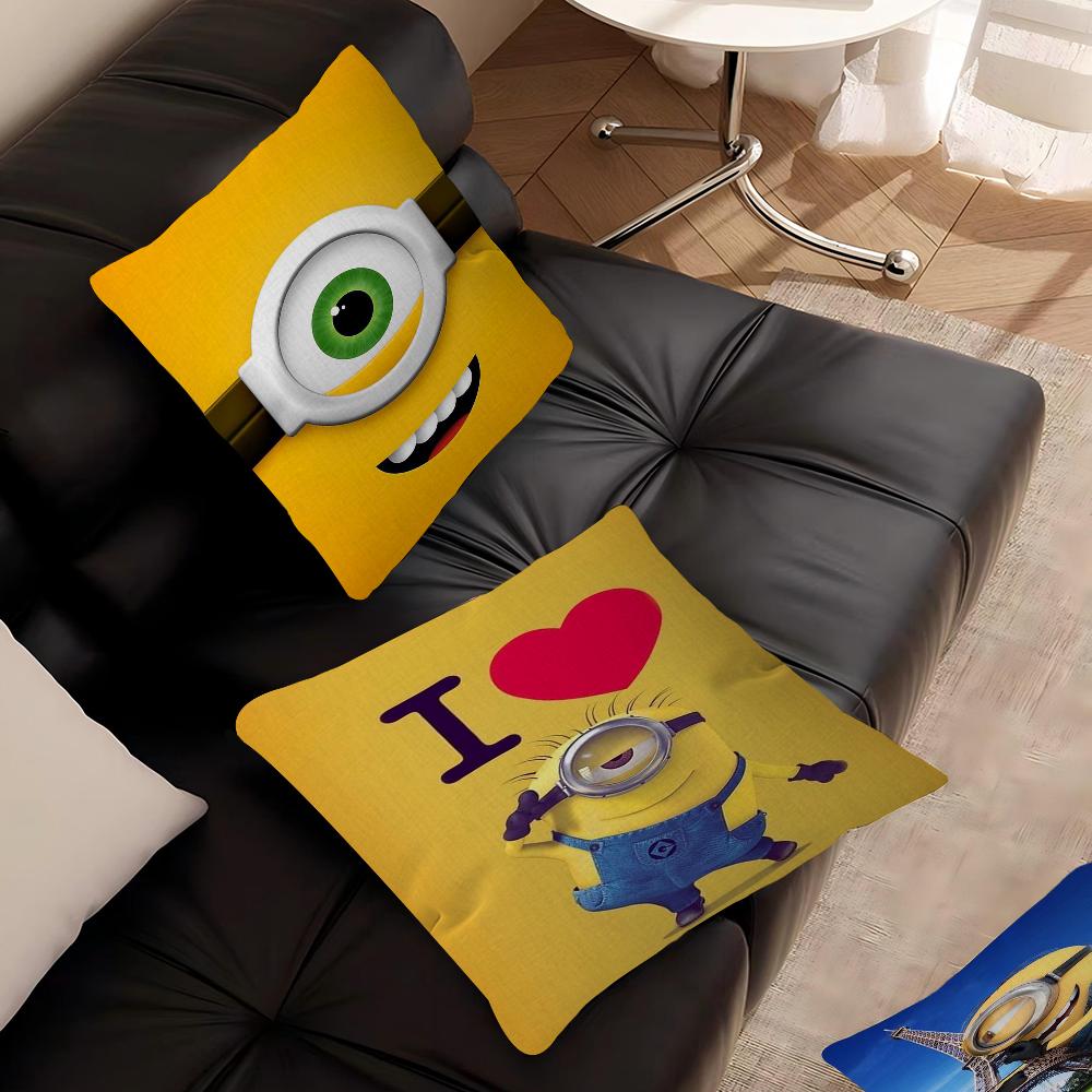 Almohada de Dibujos Animados-M-Minions Almohada de Anime Funda para Almohada de Sofá Cama Cabecero Funda para Cojín 45x45 Cm Moda