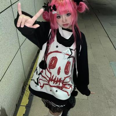 VAYLA Podzim Zima Y2K Subkultura Tričko Dlouhý Rukáv Falešný Dvoudílný Harajuku Volné Punk Trička Ležérní Rock Emo Grunge Estetické Topy