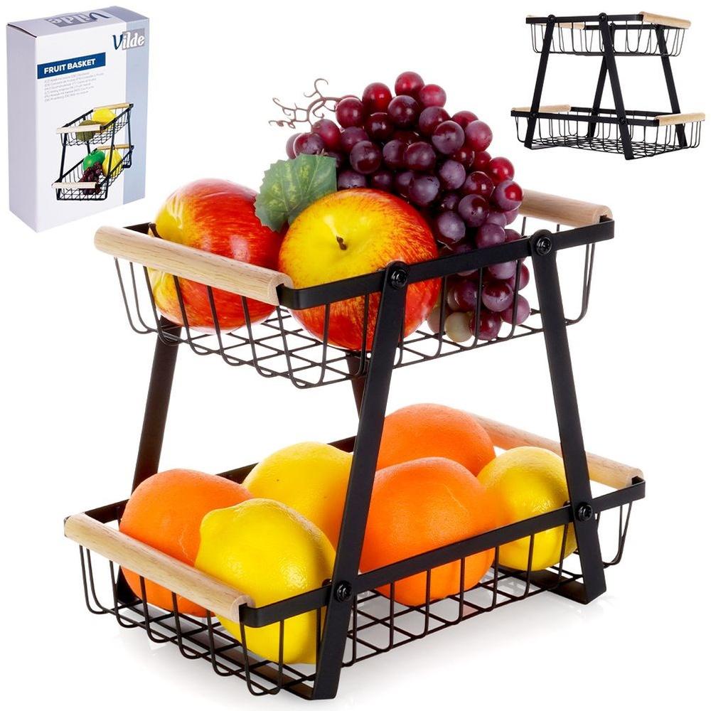 2-Tier Black Metal Fruit Basket 28x17.5x21cm