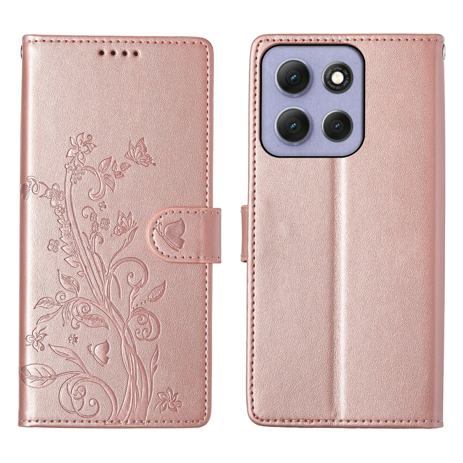 

For Motorola Moto G86 5G Wallet Case Butterfly Floral Imprint PU Leather Phone Cover with Wrist Strap