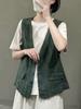 Women Linen Vest Summer Solid Color Sleeveless Waistcoat Single‑Breasted Button Casual Commuter Open Top