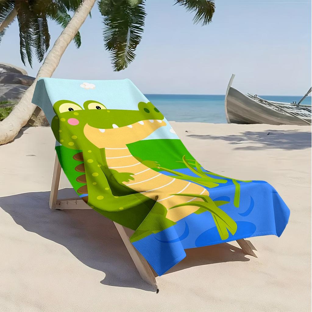 Cartoon-Krokodil mit frischem grünen Pflanzen Polyester-Mikrofaser-Strandtuch ist hochsaugfähig, geeignet für Schwimm- und Strandausflüge