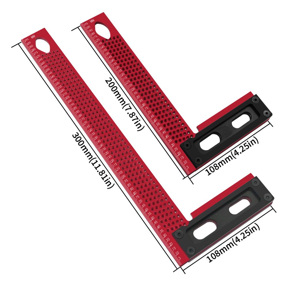 200mm/300mm Precision Scriber,Aluminum Framing Mitre Square,Measuring and Marking L-Type Hole Ruler Right Angle Protractor