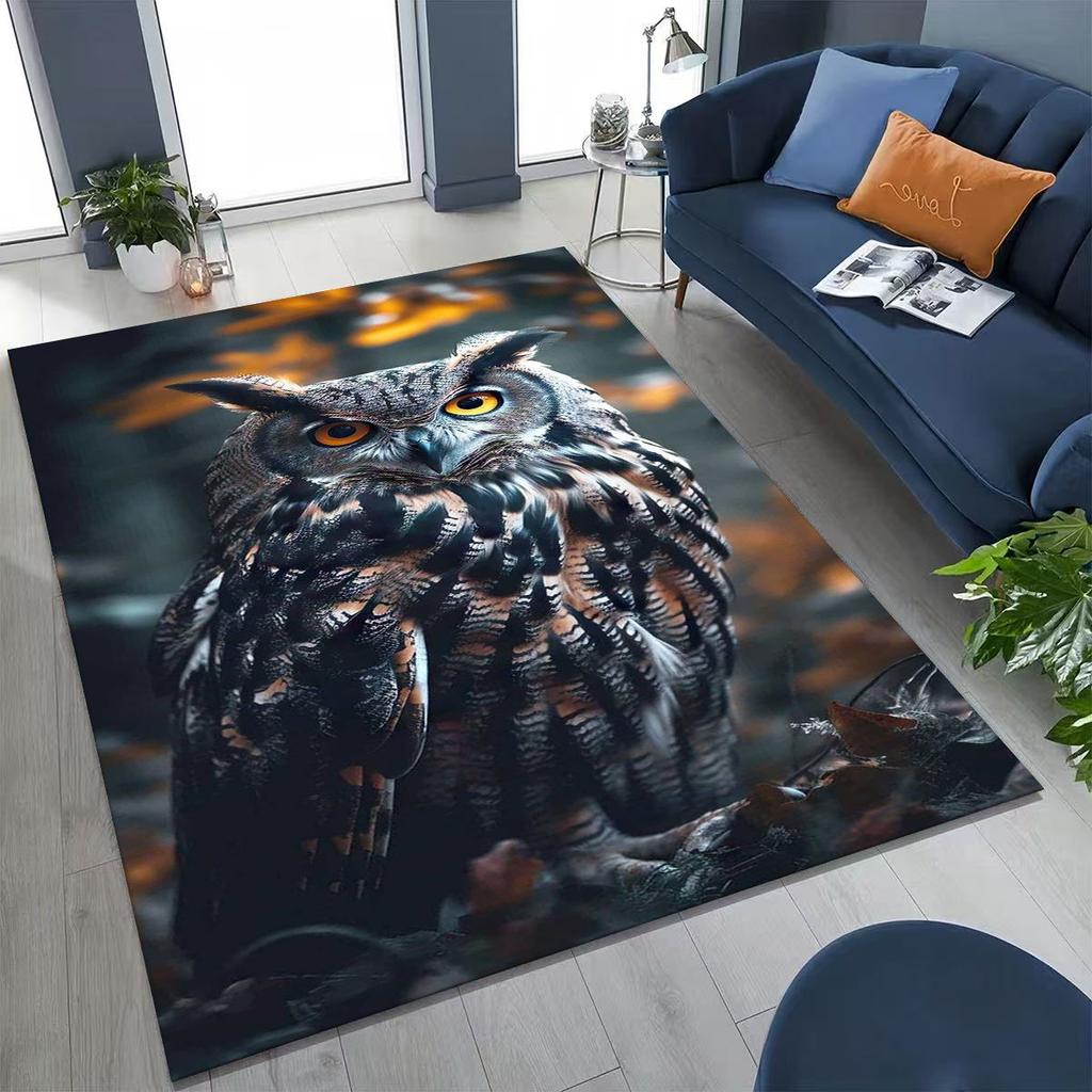 New Mysterious Owl Colorful Cartoon Birds Rug for Bedroom Living Room Sofa Home Doormat Decor,Large Kid Non-slip Floor Mat