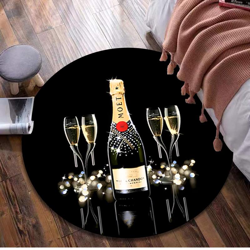 

1Pc Moet Chandon champagne Circular Print Rug - home decoration Carpet For Living Room Bedroom Flooring Computer Chair Area Rug 80x80cm( 31x31in)