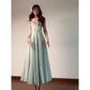 Crystal Diamond Chain Mesh Suspender Dress Women's Summer Beautiful Long Dress Waist Vacation Fairy Skirt