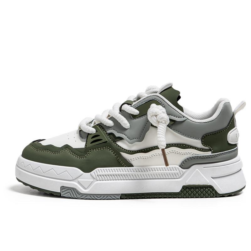 

Fashion Fashion Shoes for Men Student Lace-up Thick Baseplate Shoes Four Seasons PU Leather Casual Run Sneaker Comfort Zapatillas Hombre 44 темно-зеленого