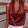 European & American Women's Satin Silk Pleated Sleeveless Top for Autumn