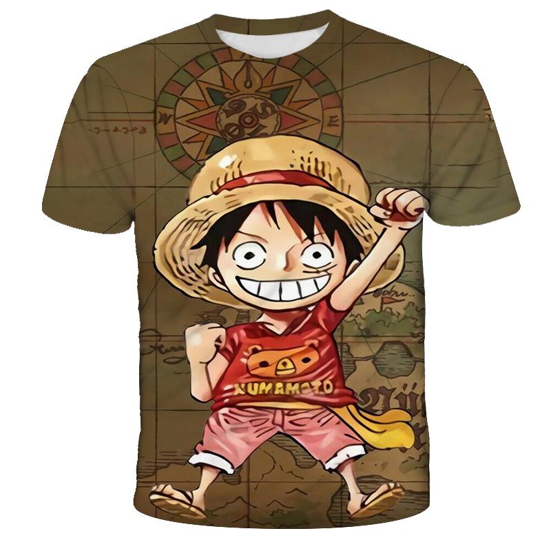 One Piece Luffy Girls T-shirt Kids Short Sleeve Children Print T-shirts Tees Boys' Casual Clothes Ghild O Neck Shirt Daily Tops
