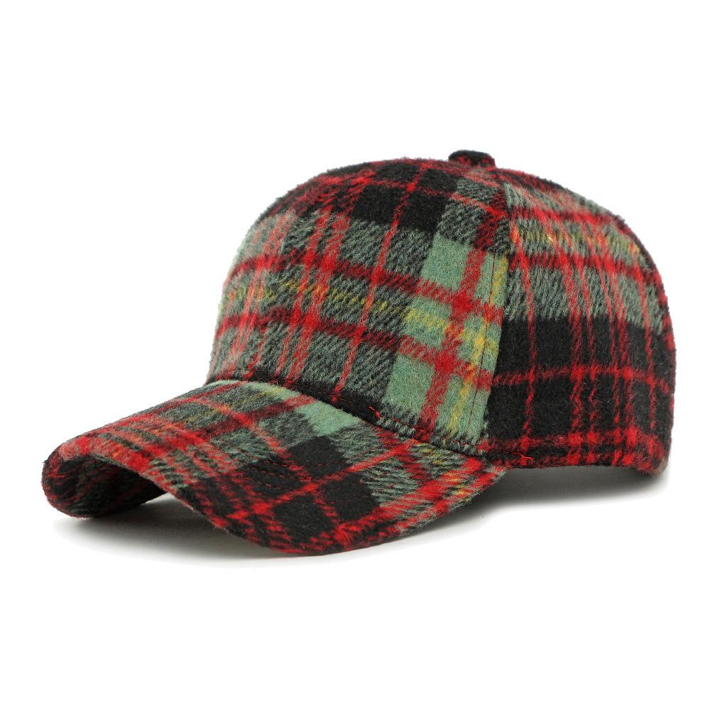 Autumn Winter Hat Women's Hard Top Baseball Cap Classic Vintage Plaid Cap for Men