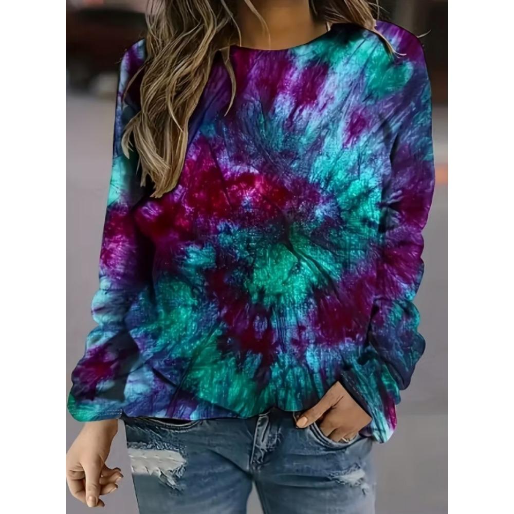 Podzimní dámská móda Motýl Gradientní potisk Tričko s dlouhým rukávem Kulatý výstřih Volné ležérní tričko Top Dámské oblečení