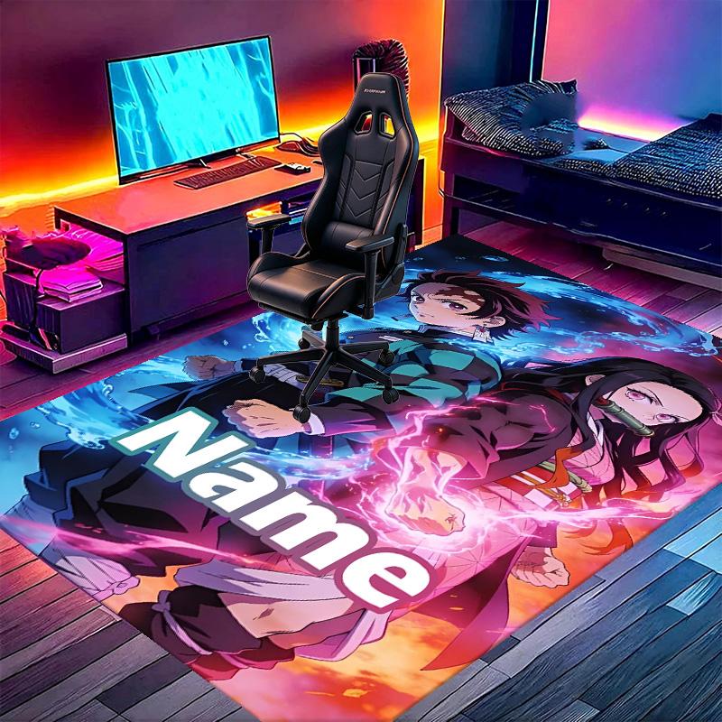 Custom Name Personalized Demon Slayer Print Carpet, Versatile Home Decor Rug, for Playroom, Apartment, Balcony, Entryway, Hallway Gift