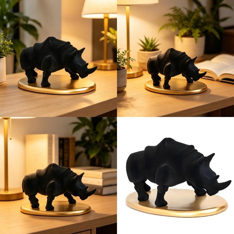 Desk Decors Rhinoceros Sculpture Resin Flocking Animal Figurine for Tabletop Shelf or Cabinet, Modern Accent for Home Office Bed