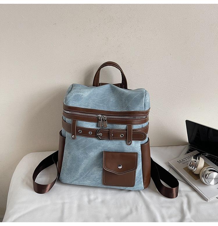 

Original simple and versatile large-capacity travel backpack women s casual retro contrasting color backpack lightweight student schoolbag синий