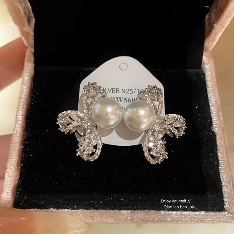 Minimalistische Zirkonia Schmetterling Schleife Ohrstecker Ringe Mit Künstlicher Perle Für Frauen Sommer Mode
