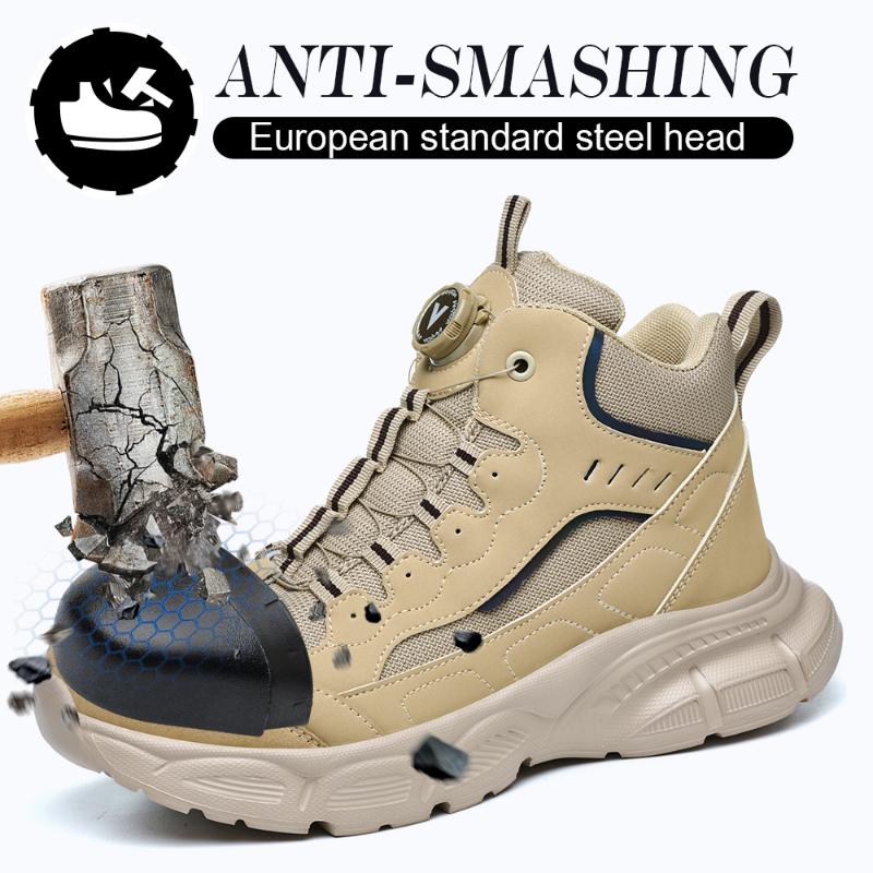 Men's Steel-Toed Safety Shoes With Anti-Crush, Anti-Puncture And Anti-Slip Soles, Fashionable Button Industrial Work Shoes