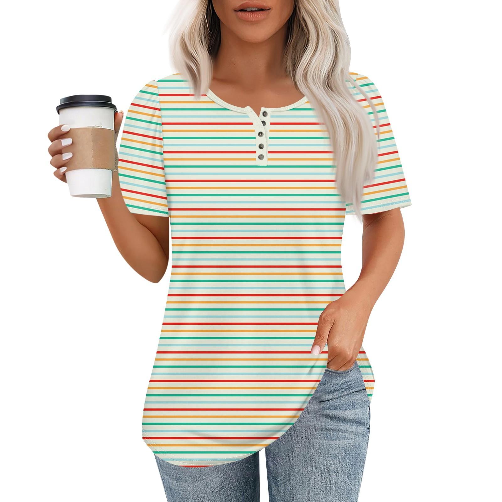 

Женский модный повседневный короткий рукав пуловер с принтом на пуговицах и круглым вырезом M зелёный