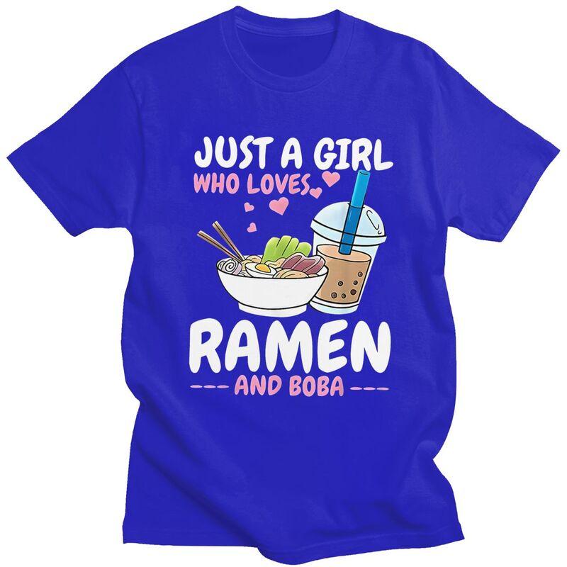 Custom Just A Girl Who Loves Ramen And Boba T Shirt for Men Tshirt Casual Tee Short Sleeve Tshirts Loose Fit