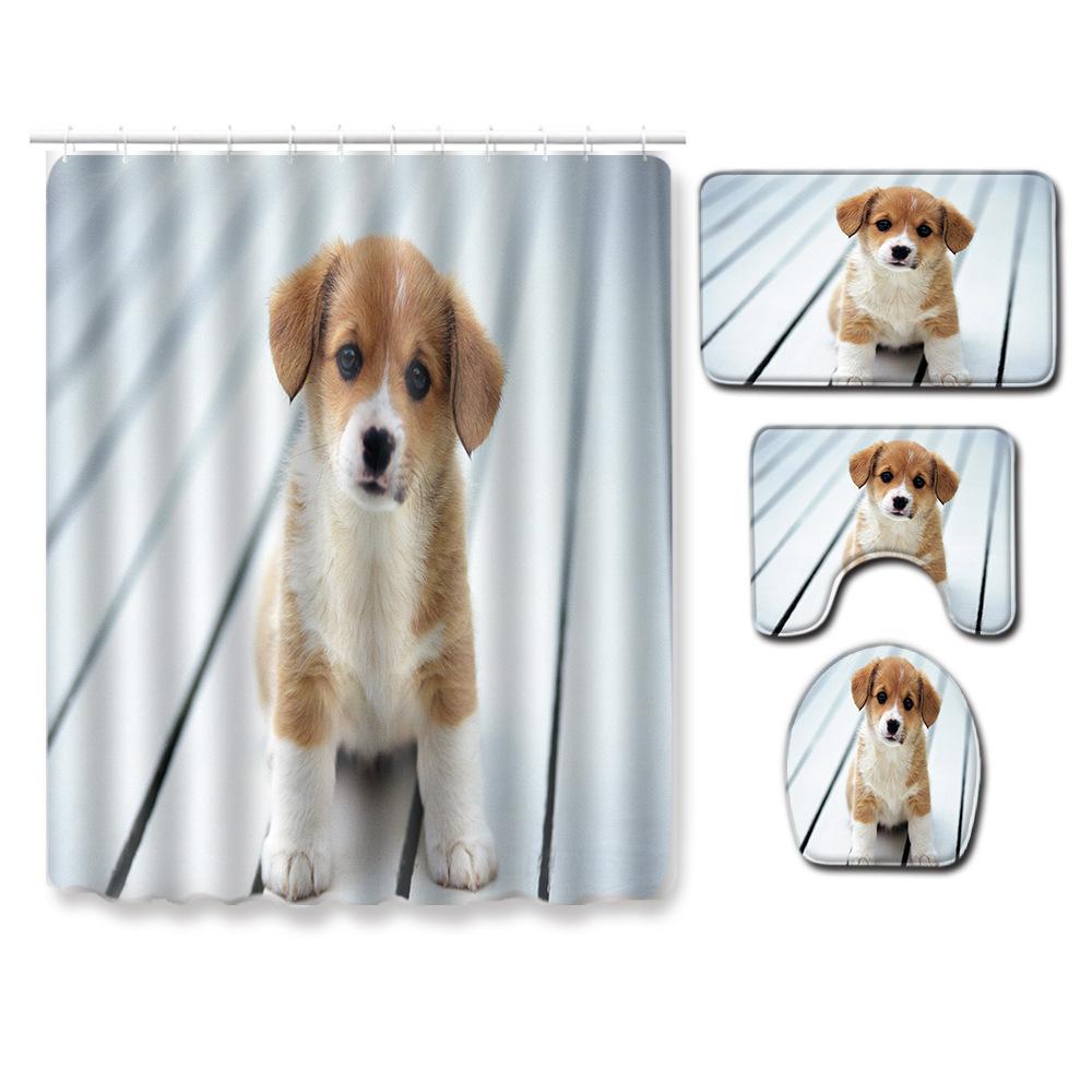 Animal Shower Curtain Floor Mat Combination Four-Piece Set Bathroom Toilet Carpet Shower Room Mat Foot Mat