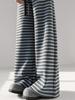2025 Winter High-Waisted Coffee Striped Plush Pants for Petite Women: Loose, Wide-Leg, Straight-Leg Style.