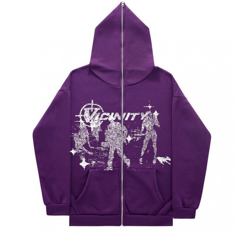 Y2K Zip-Up Hoodie Oversized Streetwear Sweatshirt With Digital Print Women