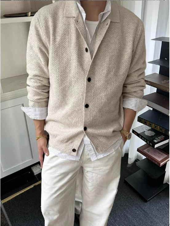 Men's Korean-Style Core-Spun Yarn Cardigan: Autumn Casual Sweater in Old Money Trendy Commuter Design