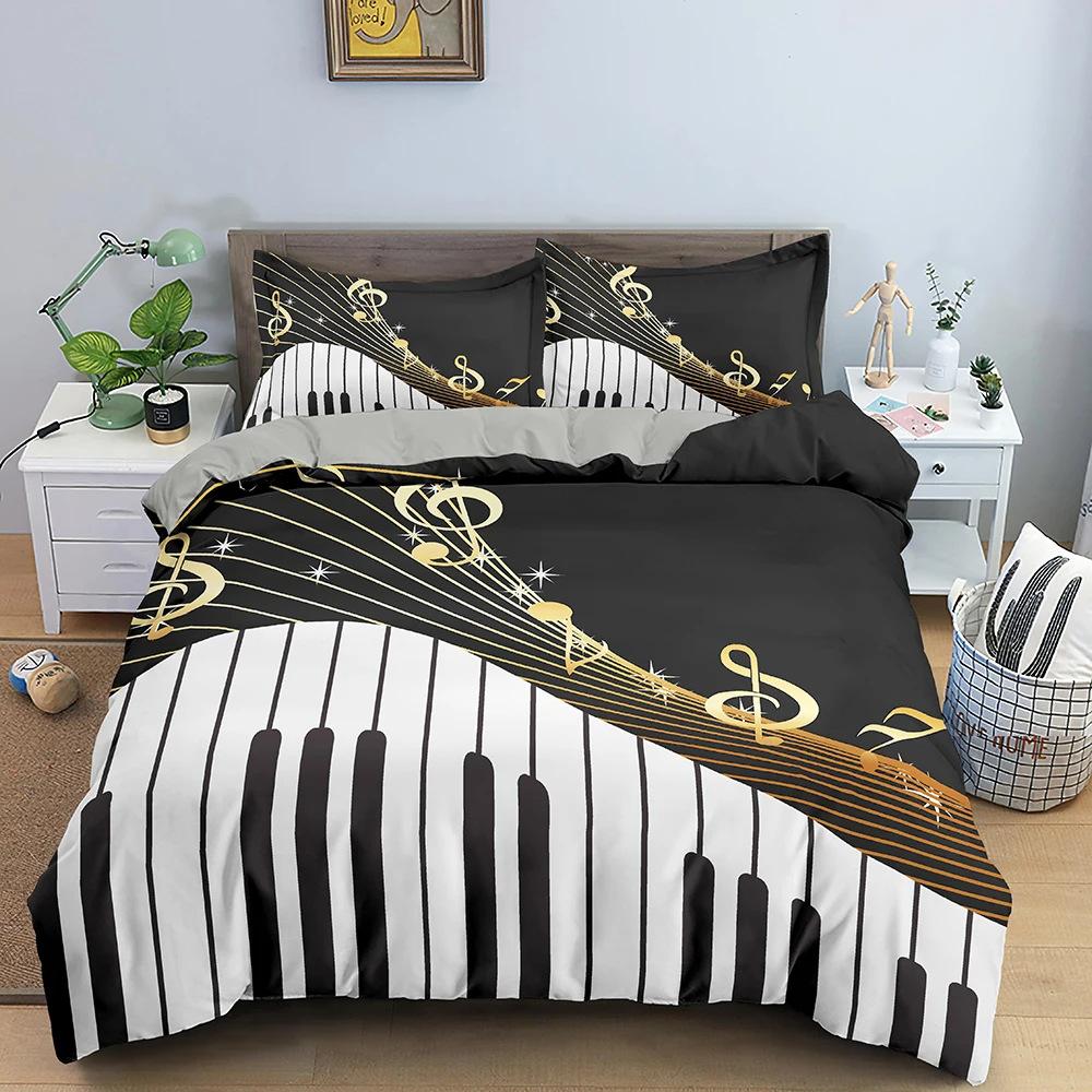 Music Music Note Bedding Set Quilt Cover Three-Piece Set Classical Music Melody Print Bed Set
