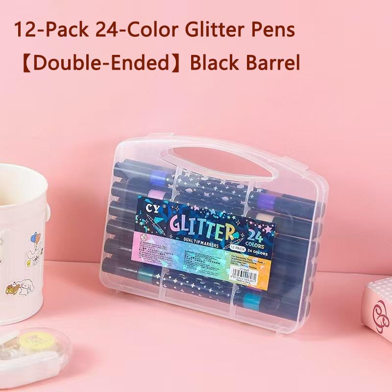Dual-Color Glitter Pens Markers  Hand-Painted Dual-Color Brush Pens  Soft Tip  Fade-Resistant Pearl Glitter Pens 12-Pack/24-Pack