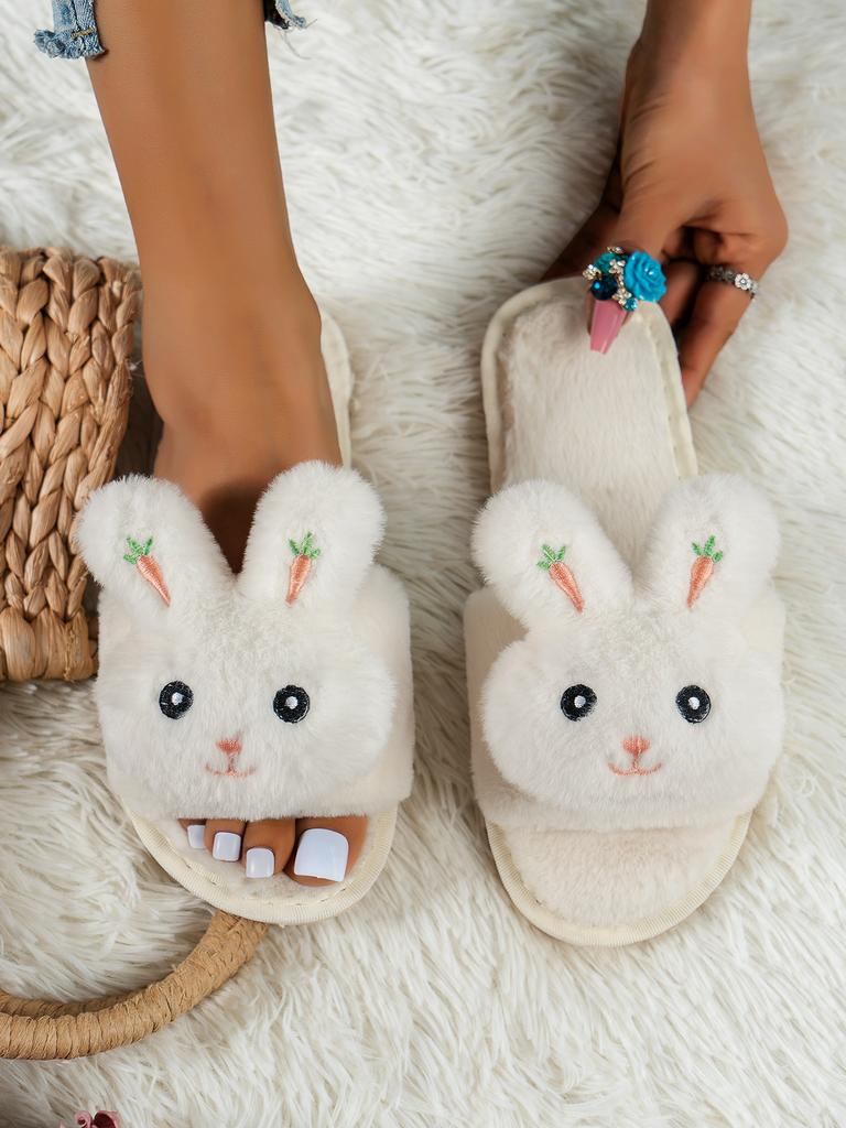 Mode 2024 Neue Frühling/Herbst Damen Hausschuhe Runde Zehen Flache Schuhe für Damen Indoor Offene Zehen Ballerinas Slipper Bequeme Kaninchen Pantoletten