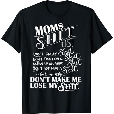 T-shirt Graphique Drôle 'Shit List de Maman' Manches Courtes en Coton Décontracté pour Mamans
