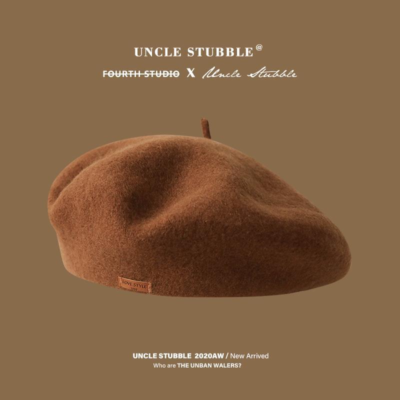 

Берет в корейском стиле с кожаной этикеткой, универсальный шерстяной берет, осенне-зимняя ретро шляпа художника для девочек one size