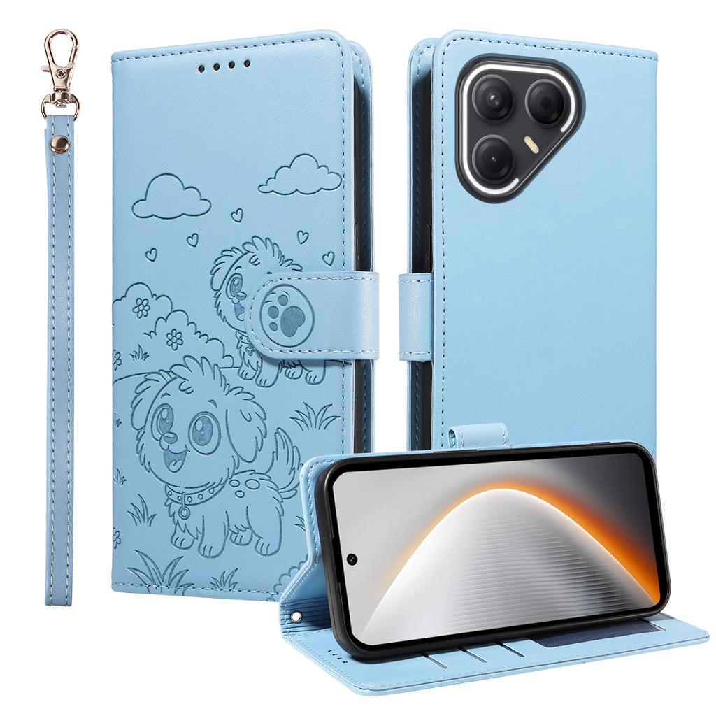 Etui dla TECNO Pova 7 5G z blokadą RFID, z nadrukowanym wzorem psa, wykonane ze skóry PU, pokrowiec na telefon ze smyczą na nadgarstek