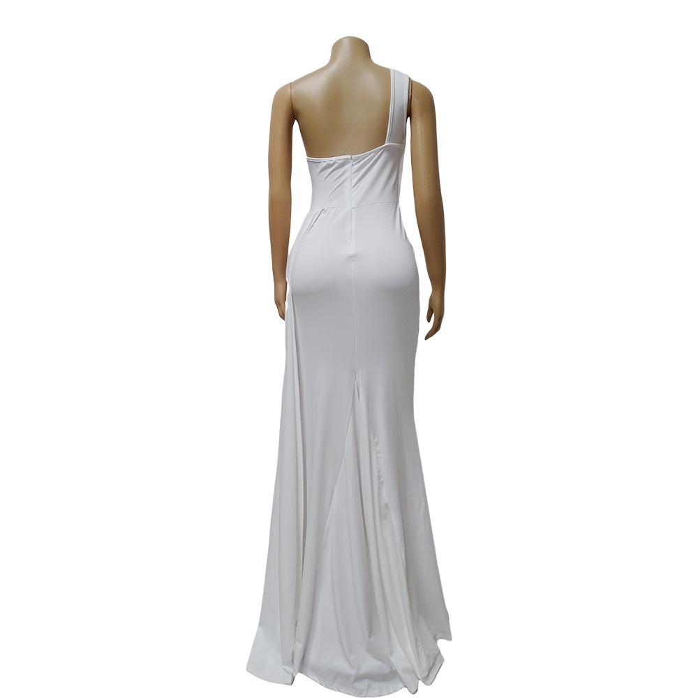 New Fashion Solid Color Sexy Tight One-shoulder Sleeve Long Dress for Party - Women's Private Wear Aristocratic Style Evening Gown