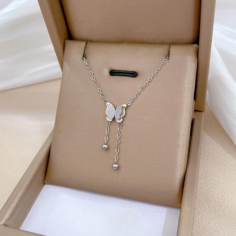 Simple Star Butterfly Zircon Pendant Tassel Necklace Stainless Steel Geometric Choker Jewelry Party Gifts For Women Girls