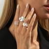 Niche Design Pearl Hollow Heart Rings Set Ins Metal Sliver Color Tapping Pleated Irregular Heart Ring Fashion Jewelry