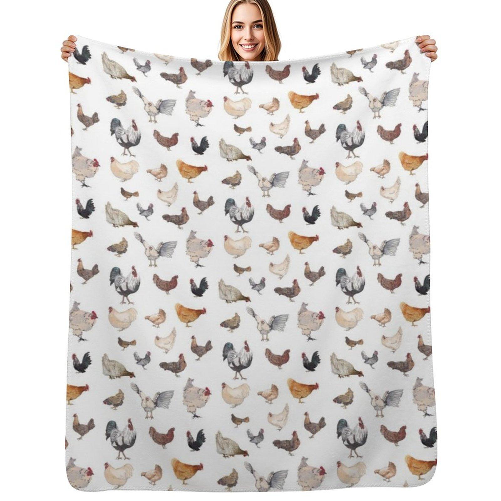 Chicken Happy print on white background Throw Blanket Multi Use Warm Blanket for Living Room Bedroom 102x76cm(40x30in)