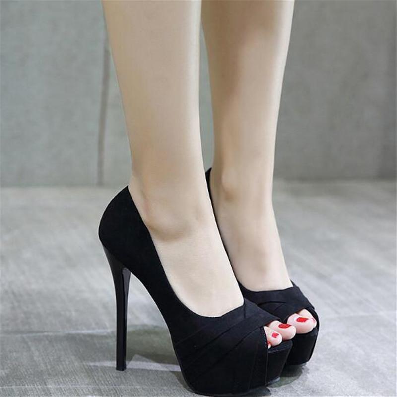 Fashion Sexy 14cm Platform Pumps Women's Flock High Heels Peep Toe Stiletto Thin Wedding Shoes Ladies Fashion Footwear