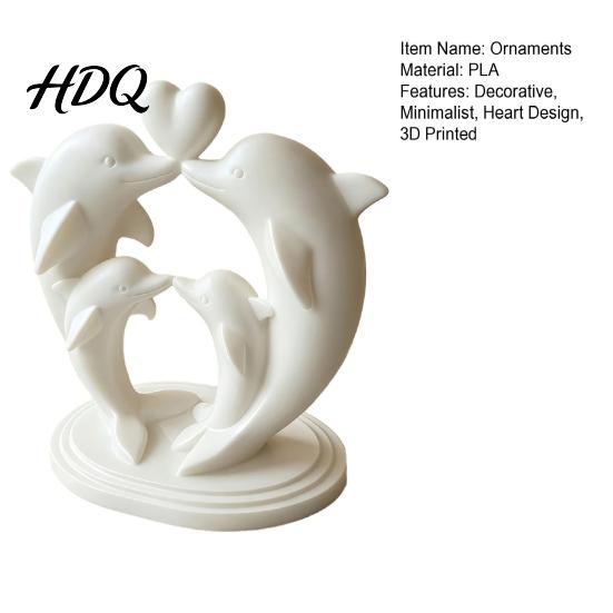 3D Printed Pla Art for Bedroom Dolphin Family of Four Ornament with Heart Design Minimalist Small Figurines Photo Props Desktop Animal Sculpture Home