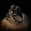 2026 Black Gold Three-piece Multi-color Natural Stone Geometric Two-color Flower Ring Necklace Earrings Jewelry Set