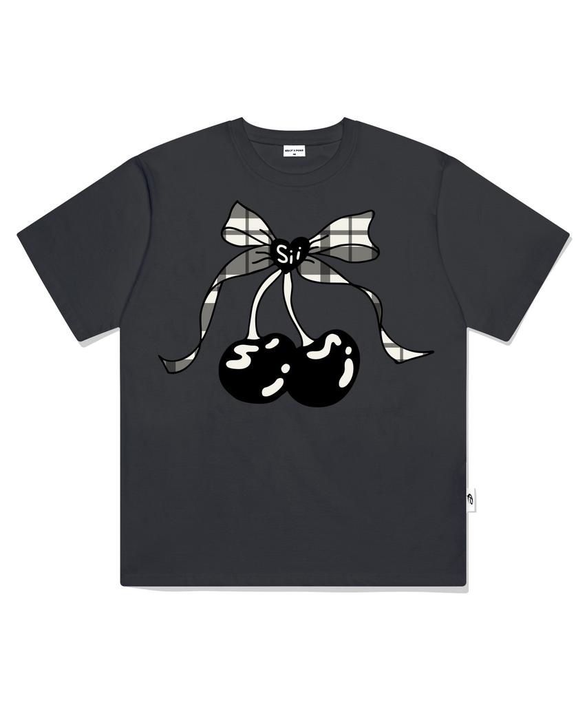 PAGESIISII Ribbon Cherry Print Oversized Short Sleeve T-Shirt [4 Colors]